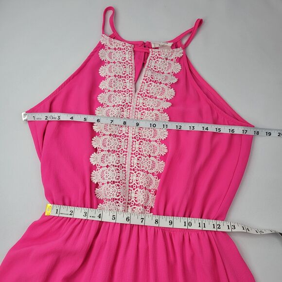 Allie Rose hot pink fuchsia halter open back elastic waist dress size large - Picture 6 of 7